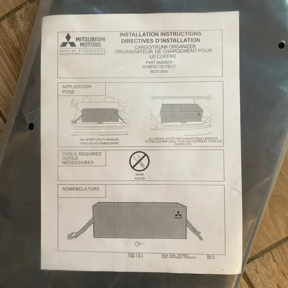 Genuine Mitsubishi Cargo Area Organizer MZ312848